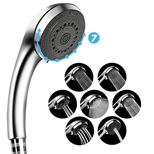 Shower Head, Homecube 7 Spray Water Flow Options Adjustable Handheld Shower, High Pressure Head Set with 59 Inches Flexible Stainless Steel Water Hose and Teflon Tape