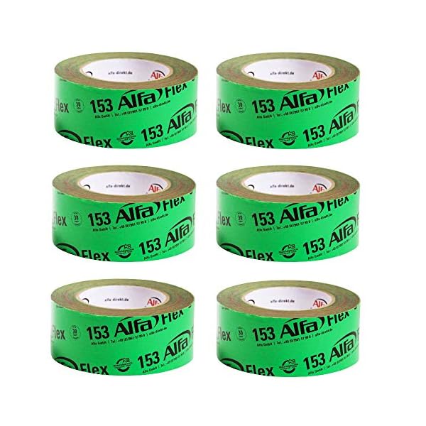 Alfa Flex Folienklebeband 6x 50 mm x 25 m für Dampfbremsen, aggressiv klebendes Dampfsperrklebeband entspricht…