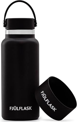 Miniatura 10 de FJULflask - Botella de agua aislada al vacío de 32 onzas, taza térmica de acero inoxidable, tapa de boca ancha, tapa de rosca y tapa de rosca, la