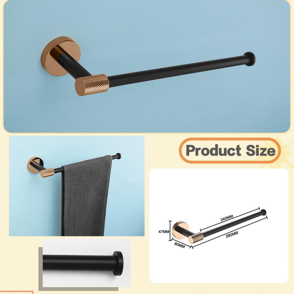 Anilla para Toallas, Set de baño: jabonera, toallero, Soporte for Papel y Gancho en Oro Rosa/Negro Mate(Double Towel Bar)