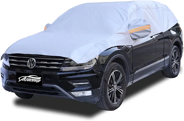 AltoCover Half Car Cover, Windshield Cover for Ice and Snow with Cotton Liner, Hail Protector Car Cover Waterproof All Weather for Snow, Sun, Rain, Dust, UV Protection Fit SUV L