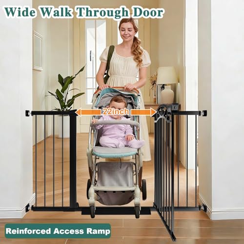 Image of Fairy Baby 48.9 inch-51.5 inch Extra Wide Baby Gate with Door, 49 50 51 Inches Walk THR Baby Gates for Stairs Pressure Mounted no Drill, Indoor Tension Metal Pet Dog Gate, Auto Close Safety Gate, Black