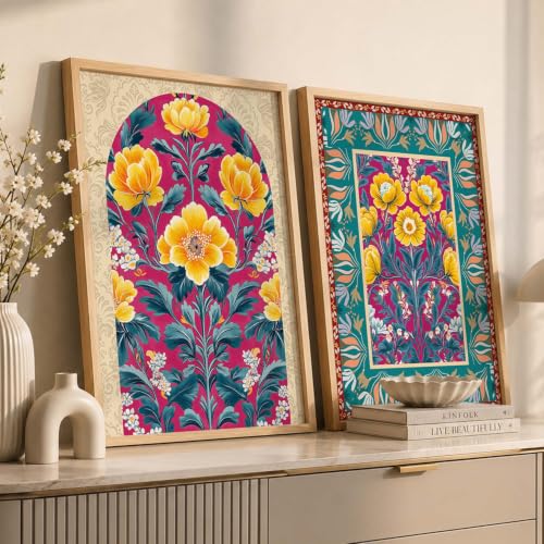 Image of kotart Indian Art Traditional Floral Paintings for Living Room | Painting for Wall Decoration | Framed Wall Painting Home Room Bedroom Office Decor | Poster With frames (Art 7, (14x20 Inch), Framed)