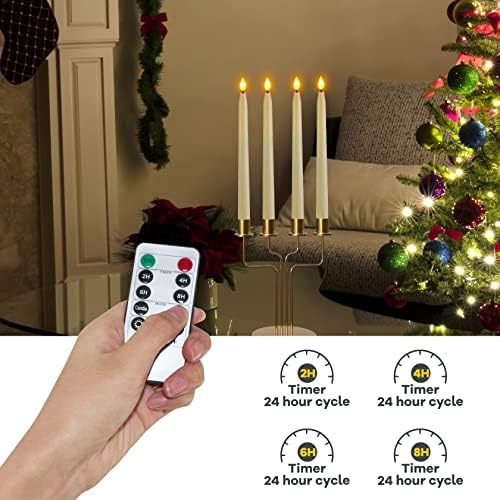PChero LED Taper Candles with Remote, 10pcs Flameless Flickering Window Candles Battery Operated Ivory Candle Sticks for Home Table Mantel Halloween Christmas Decoration  Warm Yellow