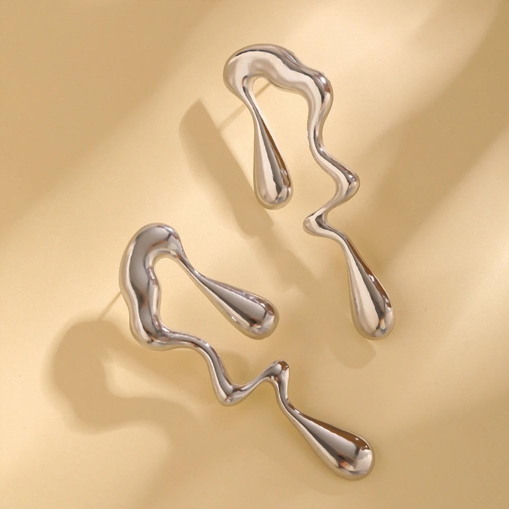 Big Gold Drop Earrings for Women Trendy Chunky Metal Lava Statement Earrings Irregular Teardrop Drop Earing Simple Everyday Jewelry Accessories Gift image 5
