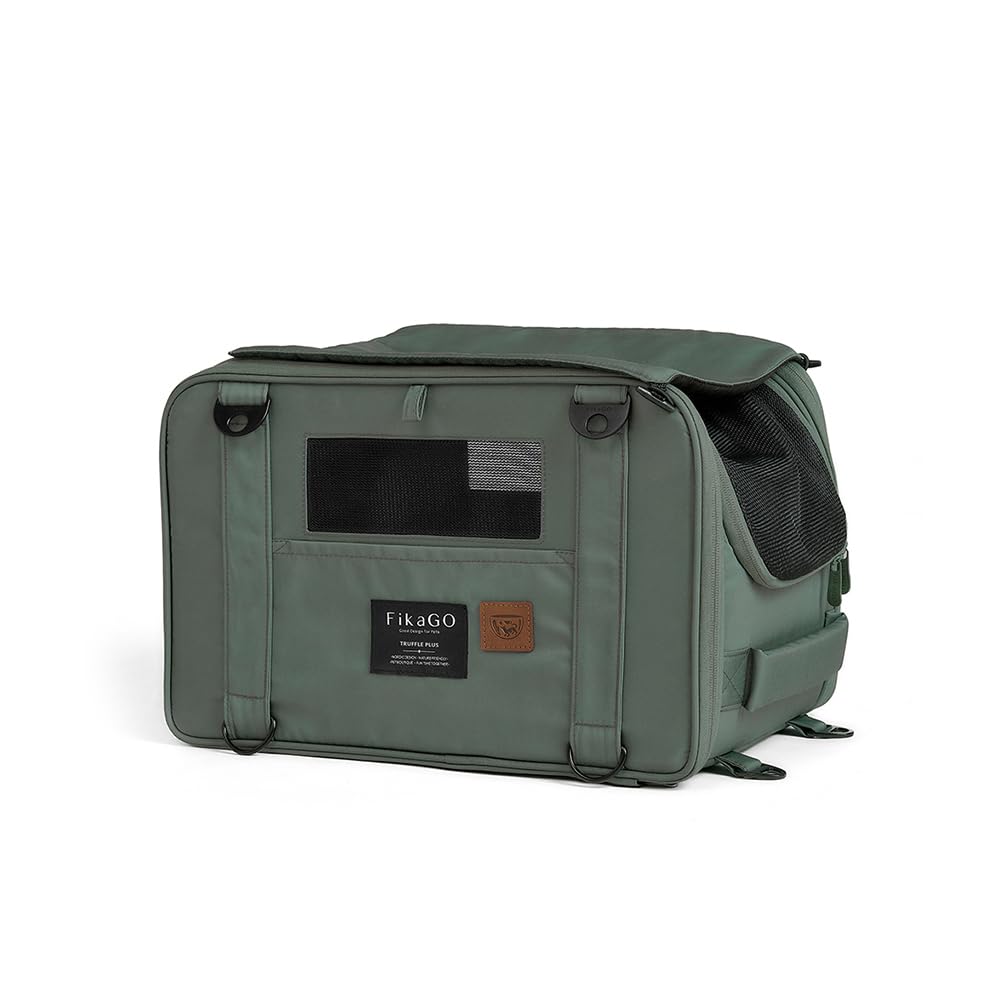 Mochila para gatos FikaGO Truffle Plus, bolso de hombro y equipaje de mano verde grande
