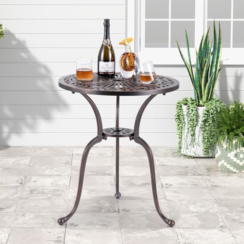 Image of Giantex 24 inch Patio Bistro Table, Cast Aluminum Outdoor Side Table with 2 inch Umbrella Hole, All-Weather Resistant Round Patio Dining Table for 2 for Front Porch, Pool, Backyard, Garden, Balcony