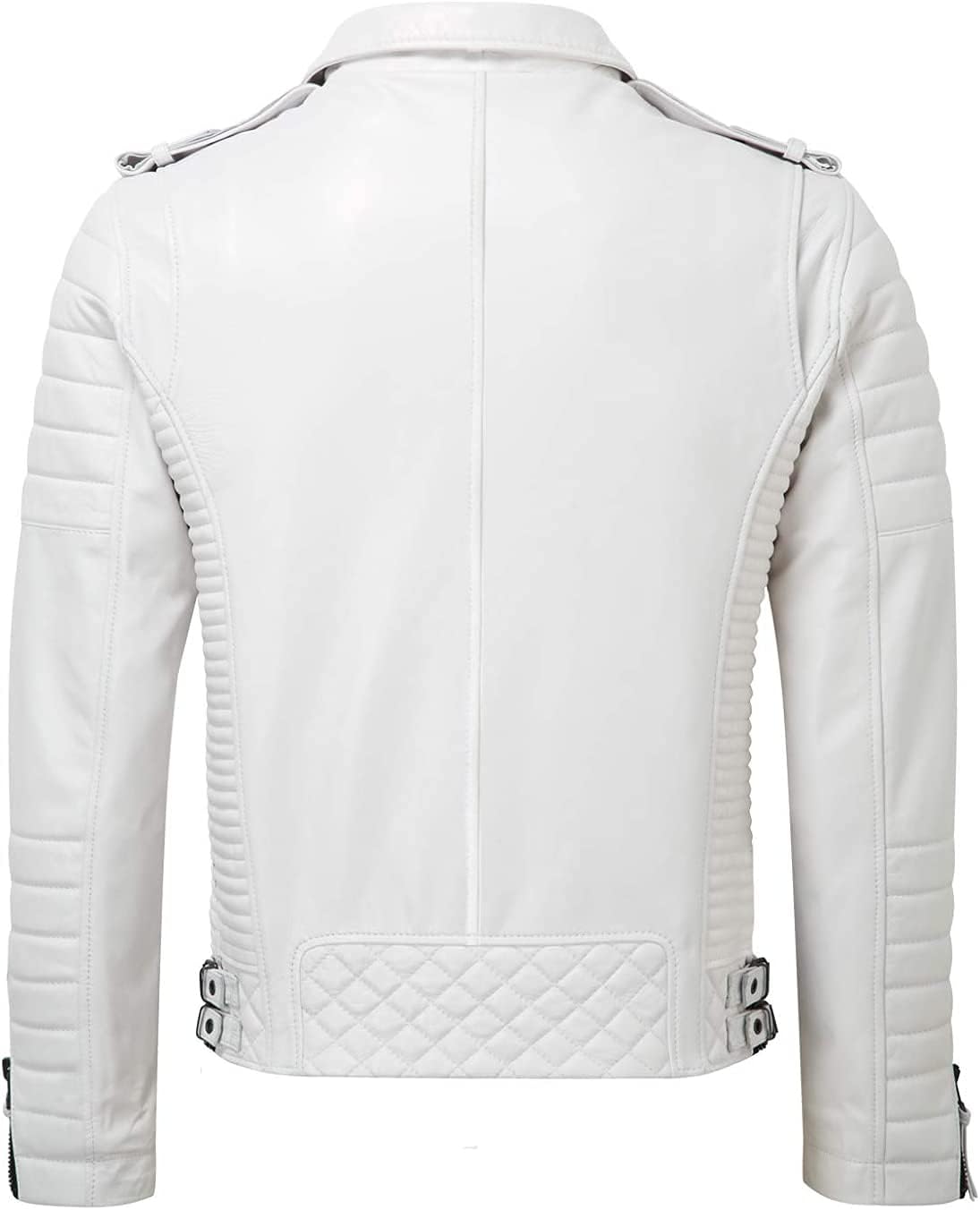 SpazeUp Mens Lambskin Leather Jacket - Cafe Racer Motorcycle Biker Jacket Men - Quilted Brando Leather Jacket Men