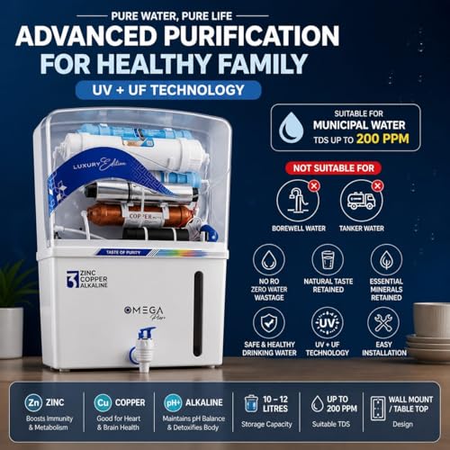 Image of Aqua RO+UV+TDS Controller Water Purifier for Home and Office, 12 Litre Storage, with Filter Includes Full Installation Kit and Pre Filter