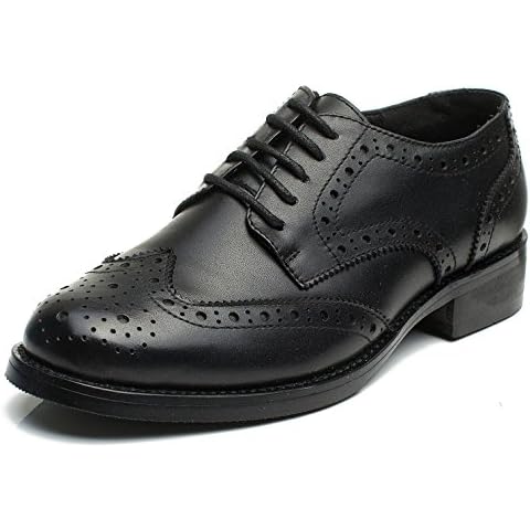 U-lite Women's Perforated Lace-up Wingtip Leather Flat Oxfords Vintage Oxford Shoes Brogues Black 7 Cover