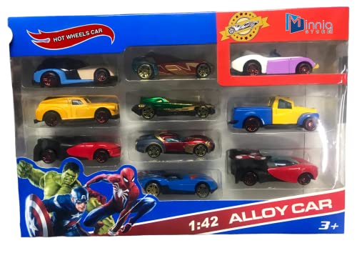 Image of Exclusive Collection of Play car Set 10 pcs Toy Vehichals Play Set Metal Die Cast Mini Racers Cars for Kids (Hot Wells 1:42 Alloy Play Set 10 pcs)
