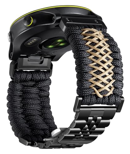 BINLUN Compatible with Garmin Watch Band 22mm 26mm Braided 550 Paracord Stainless Steel Sport Strap Fit for Quickfit Fit for Fenix Fit for Forerunner Fit for Approach Fit for MARQ Fit for Quatix