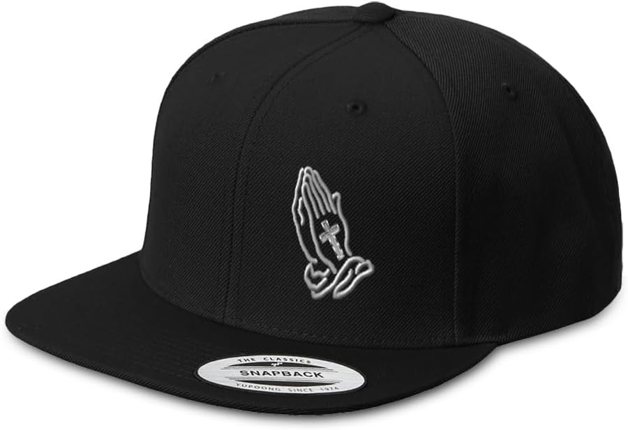 Snapback Hat for Men Flat Bill Left Side Panel Hats Christian Hands Praying Faith Jesus Christ Embroidered Flat Bill Hat