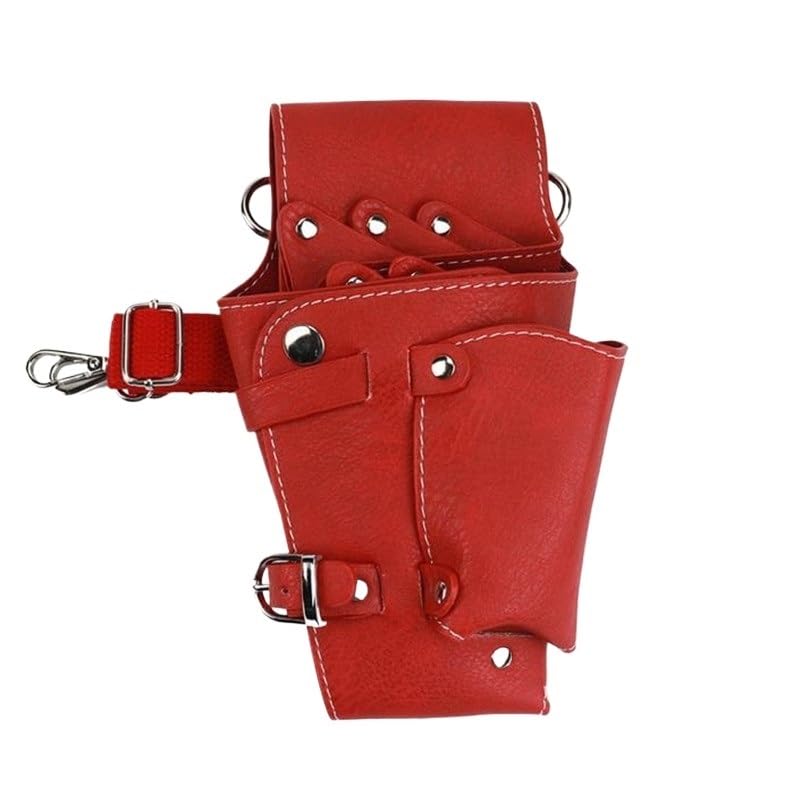 Friseurtasche Werkzeugtasche Salon Barber PU Leder Haar Schere Tasche Scissor Clips Schere Taschen Werkzeug Friseur Holster Beutel Halter Fall Gürtel Friseurtasche(Red)