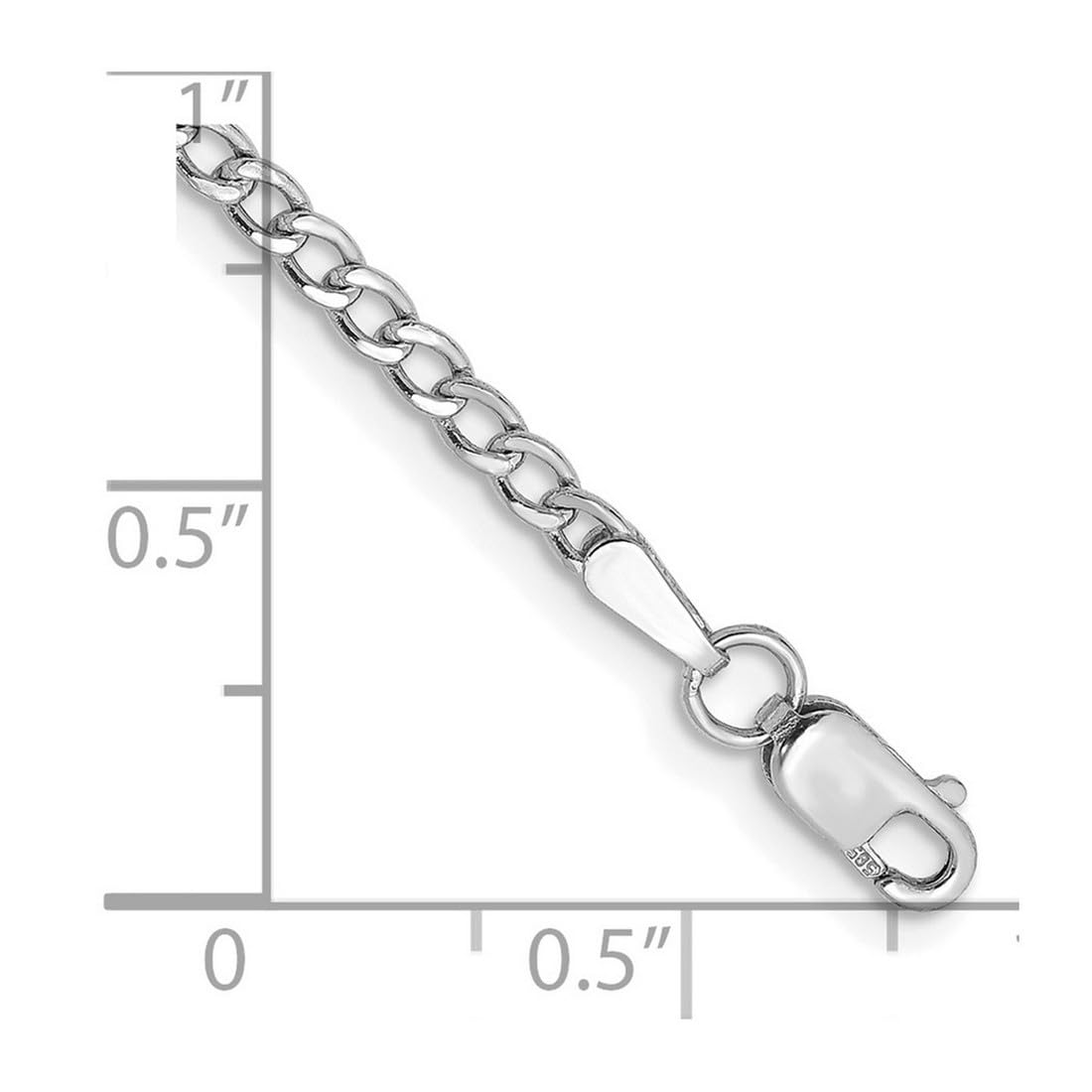 Armband aus 14-karätigem Weißgold, halbfeste Gliederkette, 2,5 mm, Geschenk für Mama