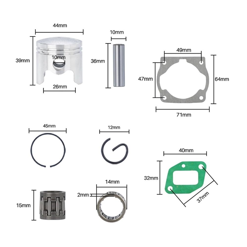 Kit de pistón de Cilindro de 44mm Apto for cortacésped 44-5, desbrozadora, Piezas de Motor de Gasolina, Juego de Juntas de Anillo de pistón de Cilindro