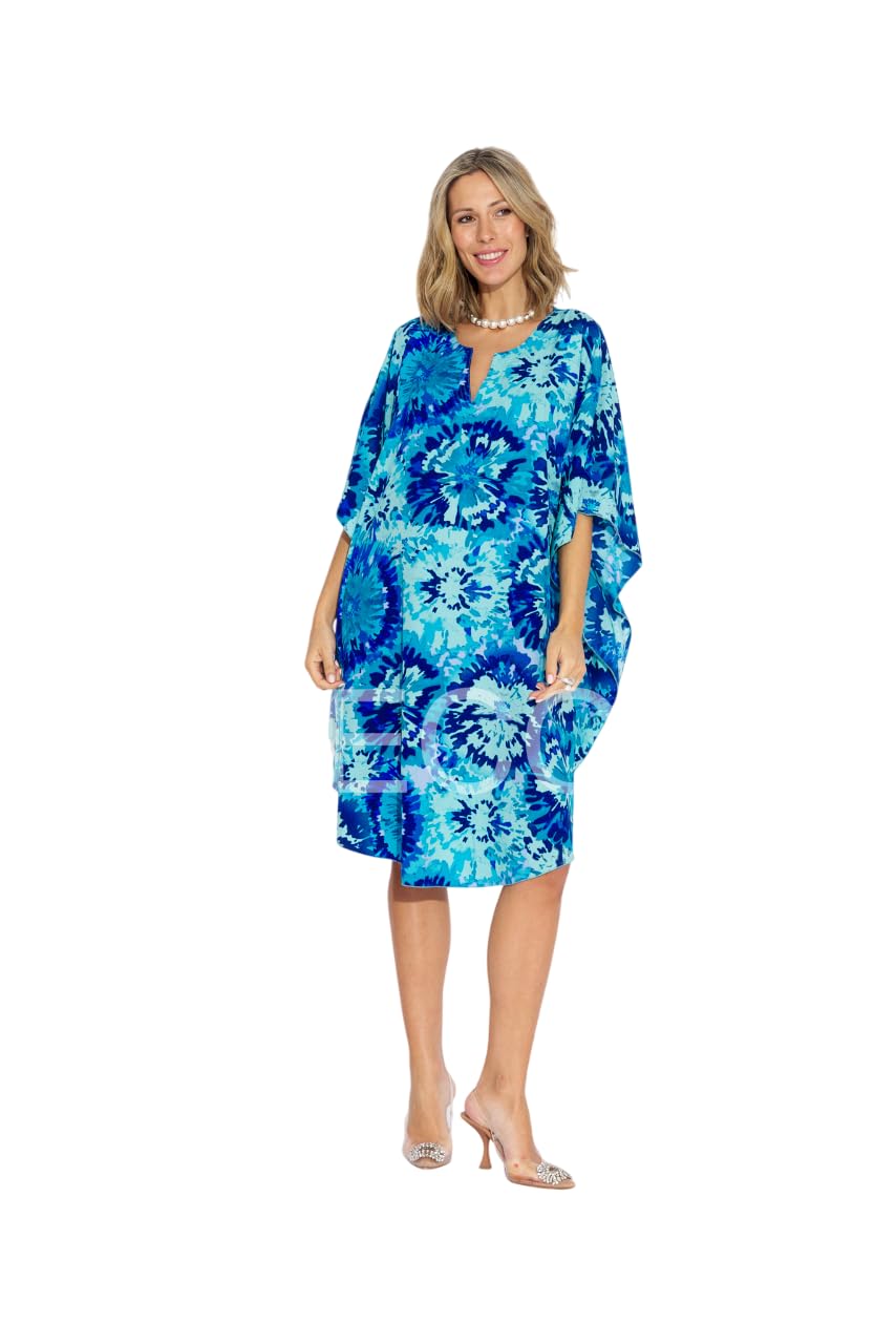 Plus Size Blue Tie Dye Kaftan Dress – Loose Fit Beachwear | One Size Fits All