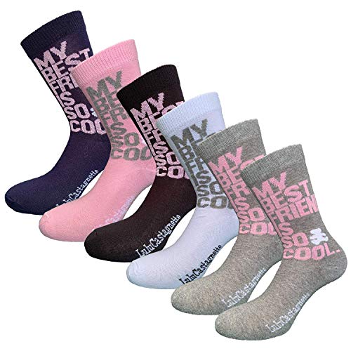 Lulu Castagnette Chaussettes Fille - Qualit預remium - Pack de 6 paires - Coloris Blanc, Noir, Bleu, Gris, Rose,31-34
