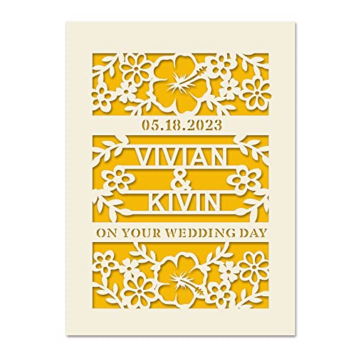 EDSG Personalized Wedding Card for Lover Couples Wedding Greeting Card Gifts Memory Keepsake Greeting Card for Girl Women Wife Her Anniversary Card for 65th 16th with Envelopes(Gold)
