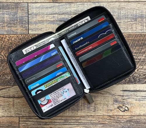 RFID Men's Leather Big Hipster European style Zip Around(Zipper) Bifold Wallet (Black)2