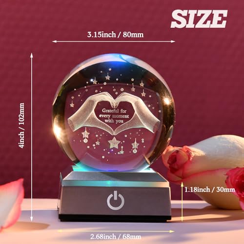 ZRENJHUS 3D Heart Couple Gifts for Women Crystal Ball Lover Gift for Wife Grateful Glass Ball Gifts for Wife Girlfriend Mom Daughter Friends - Image 7