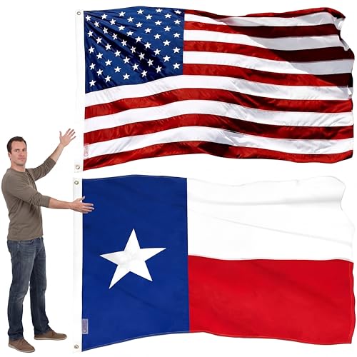 Fanfanwin Set of 2 4x6 ft Texas Flag American Flag for Outdoor 250th Anniversary Outside Heavy Duty and Double Sided Embroidered Stars Sewn Polyester Brass Grommets for July 4th of July Patriotic