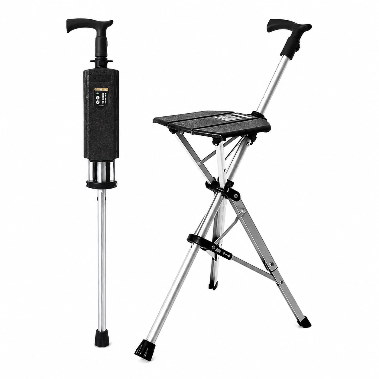 Faltbarer Gehstock mit Sitz, Aluminium Sitzstock bis 120 kg | Klapphocker für Wandern, Camping, Reisen und Schlange stehen