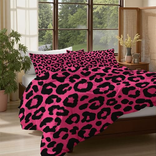 Parure de lit 140x200 léopard réversible microfibre zippée rose