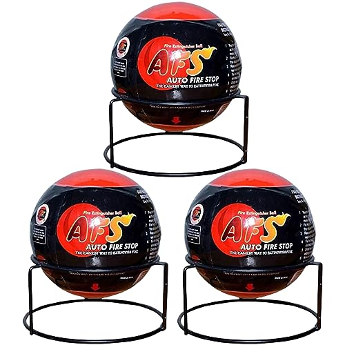 AFS Large Automatic Fire Extinguisher Ball - 9 LB Pack Of 3, Electric or Circuit Box Self-Activation Fire Suppression Device, Great for Home and Transportation Vehicles (with Bracket Stand)