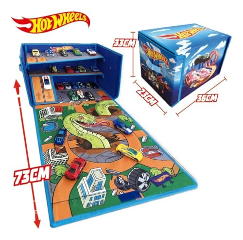 Hot Wheels Cars Case Garage Box Playmat - 3-IN-1 Collapsible Car Toys Storage Box with Speed Roads I Toy Car Storage (Cars Not Included)