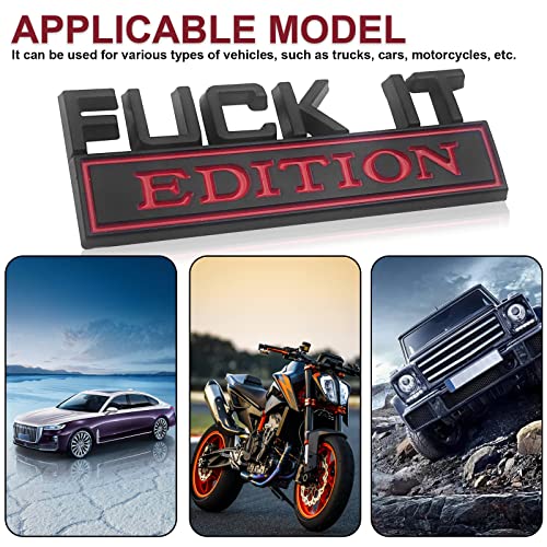 Image of 2 Pcs Fuck IT Edition Emblem 3D Fender Badge Decal, 3D Fender Badge Decal Car Truck Replacement, Fit for All Cars, is Used for Body Decoration, Instrument Panel, Track, Motorcycle, Black Red.