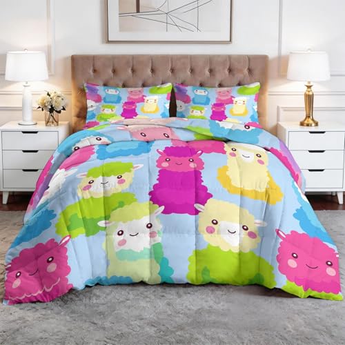 Genérico Edredon Minimalista Animales Alpaca Estampado Bedding Edredón Nórdico 240 x 260 cm Funda Nórdica De Fibra 400Gr/M², Transpirable Colcha De Microfibra para Todas Estaciones, Azul Pálido