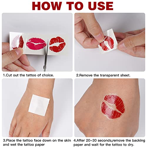 Zzxllro 55 Sheets (145Pcs) Red Lips Temporary Tattoo Stickers, Self-Adhesive Fake Red Lips Tattoos, Water-Proof Face Stickers For Adult Women Girls Face Body Valentine's Day Decorations #TOP3