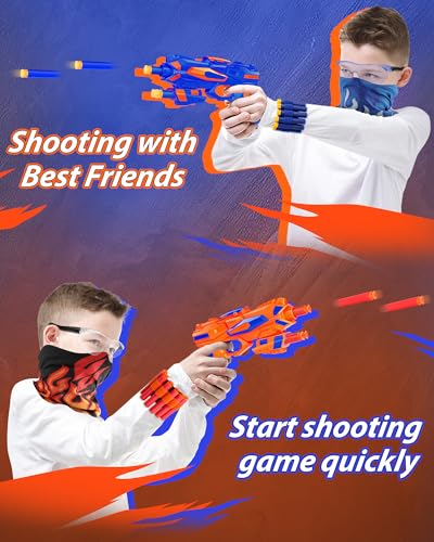 Foam Blaster Toy Guns Set-Include 60 Refill Darts, Goggles, Wrist Straps and Masks-Hand Gun Toys Birthday Party Gifts for Boys Ages 4 5 6 7 8 9 10 11 12, Pack of 2 Toy Guns Set