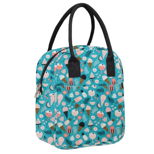 Image of Textile Fabric Lunch Bag Office Tiffin Bags for Men Women | Insulated Hot /Cold Travel Lunch Bag | for Lunch Tiffin Box & Bottle, 5 Liter, Ice Cream Print,Multicolor