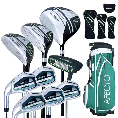 AFECTO CR-01 アフェクト メンズ ゴルフクラブセット 左用 クラブ9本+HSスタンドキャディバッグ付 ビギナー 初心者セット (HSスタンド:グリーン)