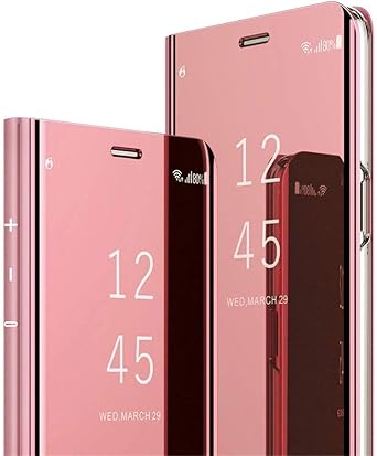 Ankoe Compatible with Galaxy S23 Case, Luxury Translucent View Makeup Mirror Flip Electroplate Plating Stand Shockproof Full Body Protective Hard PC Cover for Samsung Galaxy S23