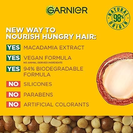 Miniatura 3 de Fructis, Mascarilla capilar para cabello seco rebelde, alisar y nutrir, alimento para el cabello Macadamia, 13.2 fl oz