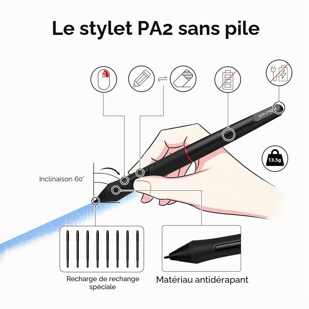 XP-Pen Artist 24 Pro Tablette Graphqiue à Ecran 2K QHD en 23.8 Pouces Stylet Passif 8192 Niveaux Connection USB-C - Compatible avec Windows/Mac/Android