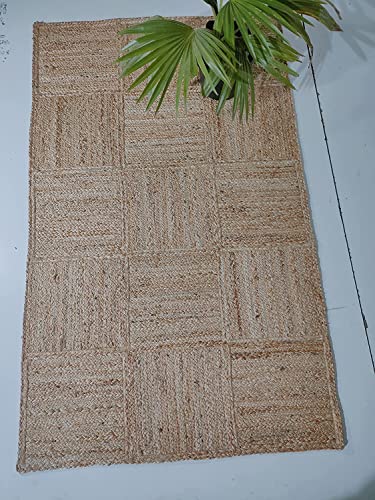 Image of Jute Braided Natural Hand Woven & Reversible Rug for Living Room Kitchen Entryway, Farmhouse Rustic Burlap Carpet Floor Mat (jutebox, 2X8-feet)
