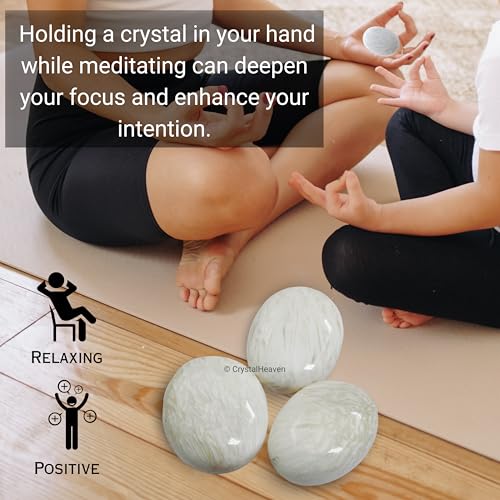Image of Crystal Heaven Scolecite Crystal Palm Pebbles Stones For Anxiety Stress Relief Massage - Aaa Grade Original Healing Gemstone Agate Palm Stone For Yoga Meditation Spiritual Reiki Feng Shui