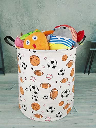Image of Kids Laundry Hamper Clothes Gift Basket Storage Laundry Baskets Organizer Bin with Handles for Nursery Room (Balls)