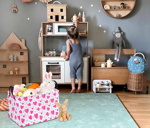Image of Rectangle Gift Storage Basket Home Shelf Storage Basket Organizer Box Clothes Laundry Hamper Nursery Basket Laundry Basket with Handles (Heart)