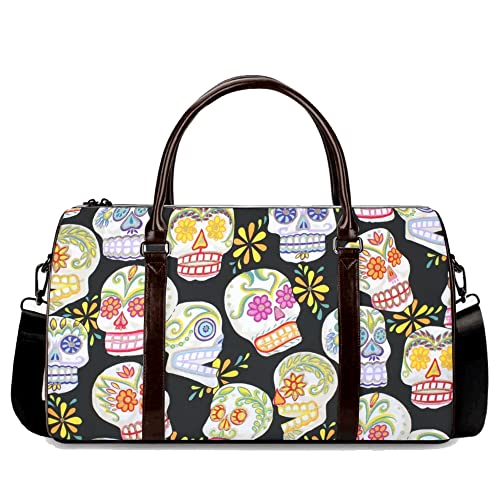 Sugar Skull Duffel Tote – Lightweight Travel Bag, TSA Approved Carry-On Luggage, Overnight Weekender Duffel with Mexican Calaveras Festival Design (21 x 9.5 x 11.5 Inches)3