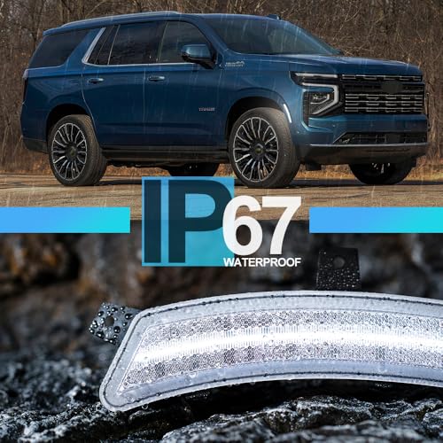 NJSBYL 2pcs Yukon LED Side Marker Light Fit 2025-2026+ Chevy Tahoe GMC Yukon XL Suburban Front Bumper Fender Sidemarker Lamp Xenon White Escalade ESV Full LED Turn Signal Light Kit Clear Lens Assembly by NJSBYL - Image 8