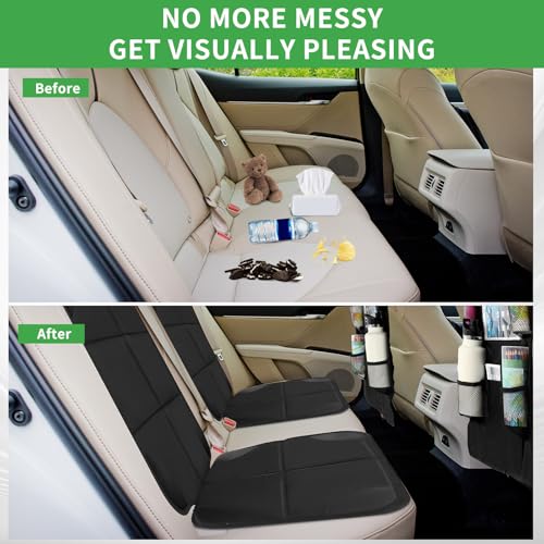 Image of Aurelema 4 Pack Non-slip Car Seat Protector and Backseat Organizer Kick Mat with Tablet Holder, Large Waterproof Car Seat Protector with Storage Pockets for Leather and Fabric