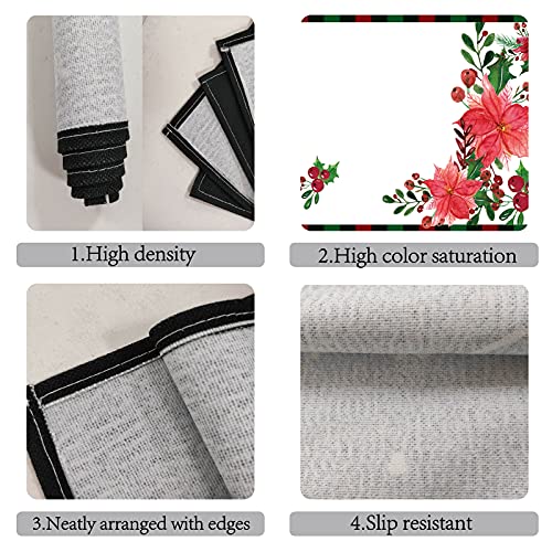 CREATCABIN Christmas Table Runner Poinsettia Red Green Black Check Plaid Washable Cotton Linen Dresser Decor for Xmas Family Dinner Party Wedding Table Runners Decoration 70.8 x 11.8inch - Image 3