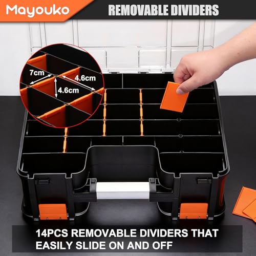 Image of Mayouko Double Side Tool Box with Transparent Lid, 8 Movable Small Trays & Removable Dividers, Multi-Function Small Parts Organizer, for Hardware, Screws, Bricks, Nails, Jewelry and Fishing Tackle