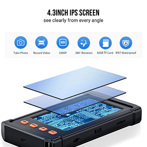 Nidage 33Ft Dual Lens Endoscope 1080P Hd Industrial Borescope Waterproof Sewer Inspection Camera With 4.3Inch Ips Screen, 7 Led Lights, 32Gb Card Snake Video Camera For Plumbing Scope Duct Wall #TOP2