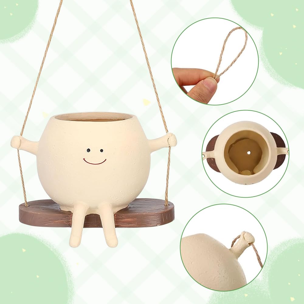 YANGUN Swing Face Planter Pot, Cute Plant Pot, Small Succulent Face Flower Pot for Indoor Outdoor Plants, Novelty Hanging Planter for Home Office Balcony Garden - Image 4